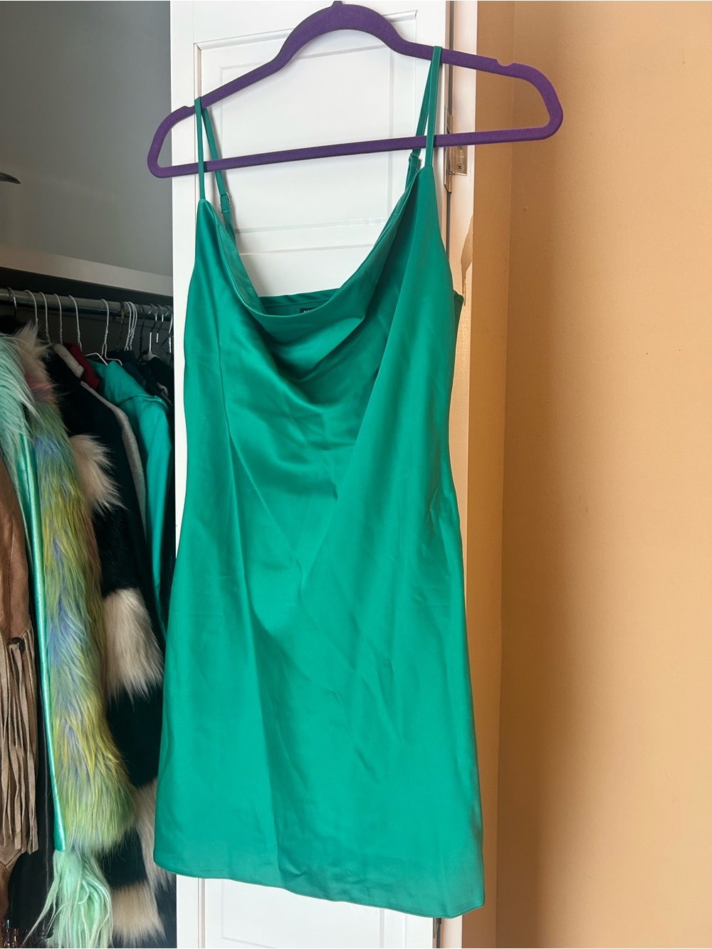 Nasty Gal Satin Silk Style Cowl Neck Slip Mini Dress | Green/Teal | Size 4
